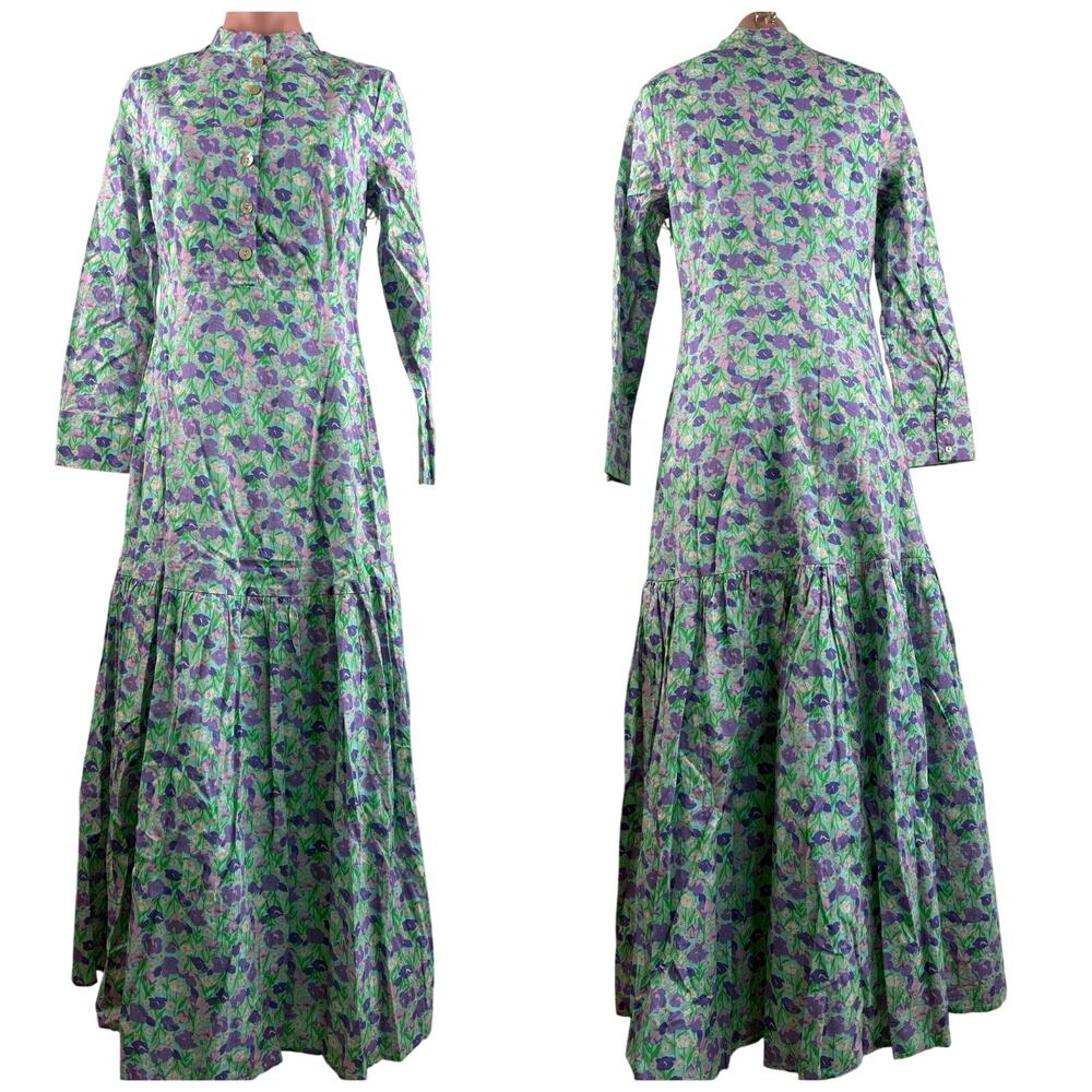 Hyacinth House Tuckernuck Blue Multi Floral Bellflower Maxi Dress Size XXS